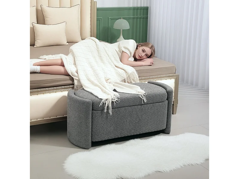 Banc de rangement avec couvercle, design moderne, en bois, gris, (105x44x45.5 cm)