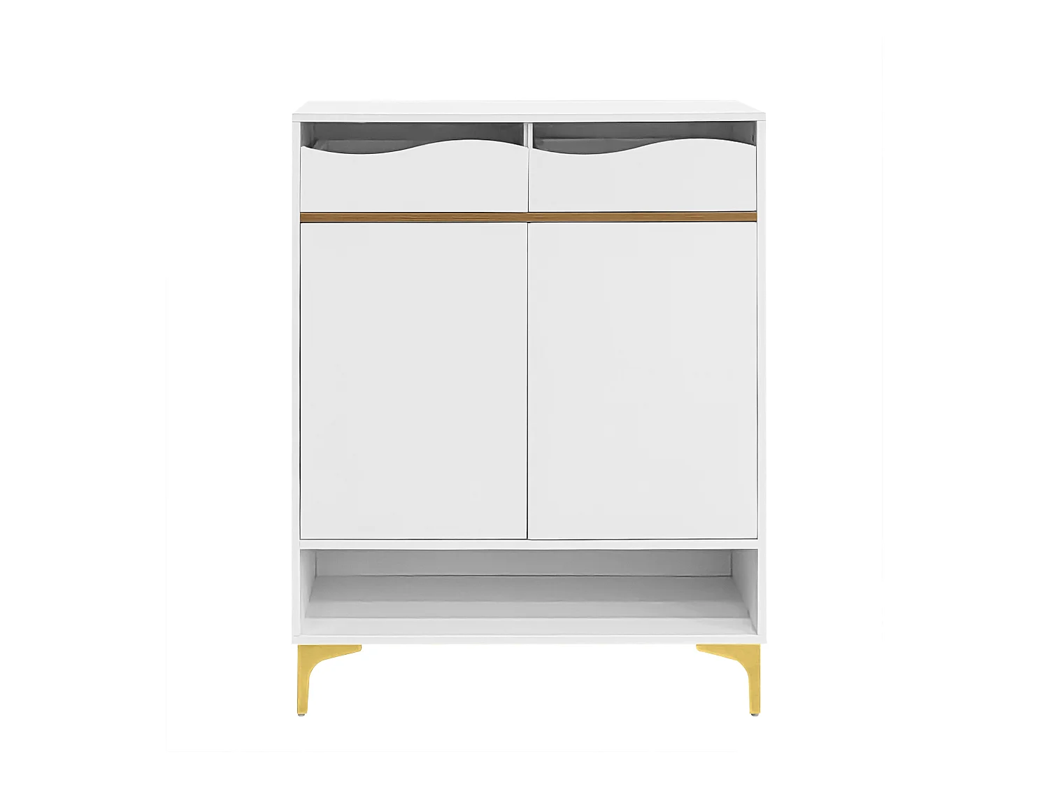 Meuble à chaussures blanc - Meuble à chaussures avec 2 portes et 2 tiroirs - éclairage LED et rangement ouvert - pour salons et entrées