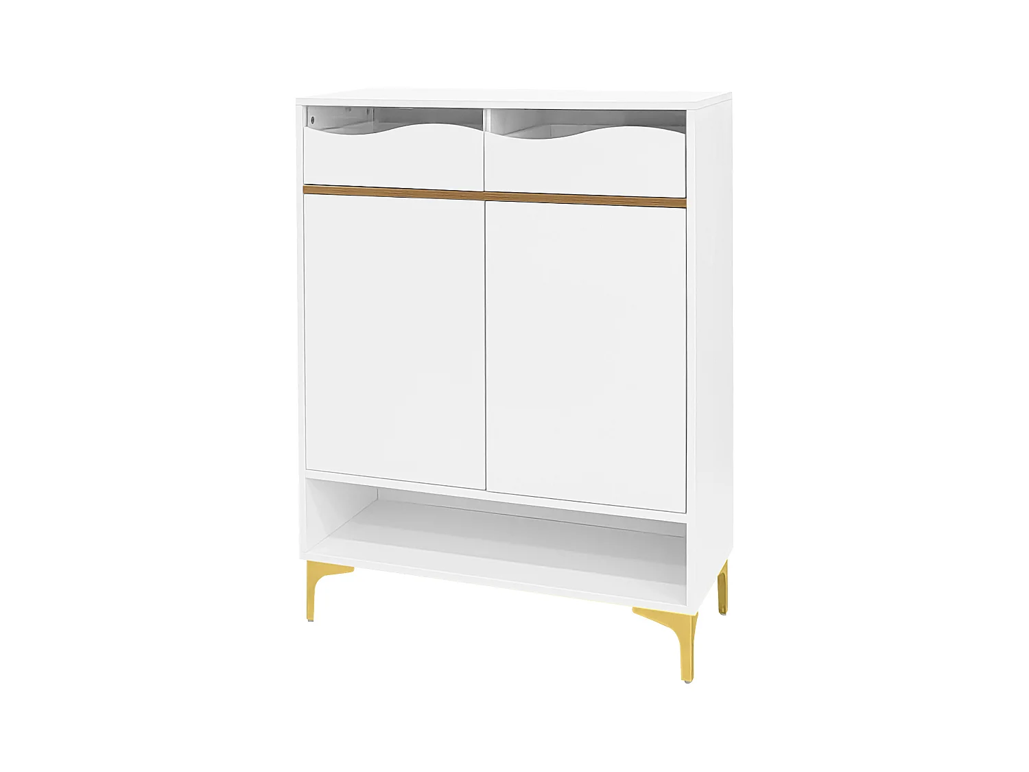 Meuble à chaussures blanc - Meuble à chaussures avec 2 portes et 2 tiroirs - éclairage LED et rangement ouvert - pour salons et entrées