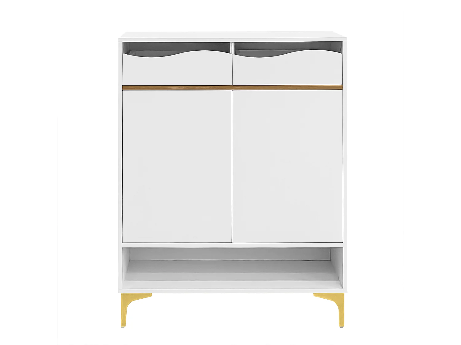 Meuble à chaussures blanc - Meuble à chaussures avec 2 portes et 2 tiroirs - éclairage LED et rangement ouvert - pour salons et entrées