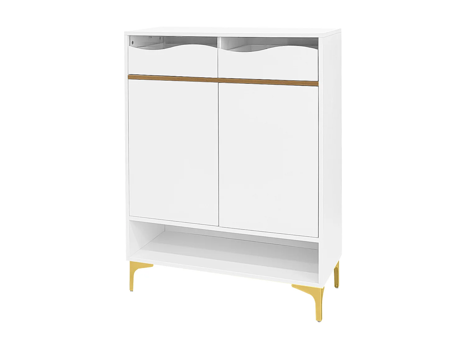 Meuble à chaussures blanc - Meuble à chaussures avec 2 portes et 2 tiroirs - éclairage LED et rangement ouvert - pour salons et entrées