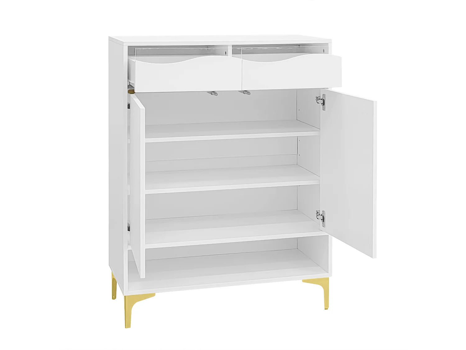 Meuble à chaussures blanc - Meuble à chaussures avec 2 portes et 2 tiroirs - éclairage LED et rangement ouvert - pour salons et entrées