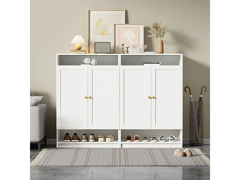 Moderne schoenenkast met 2 deuren en verstelbare planken, MDF, wit (146x34x109 cm)