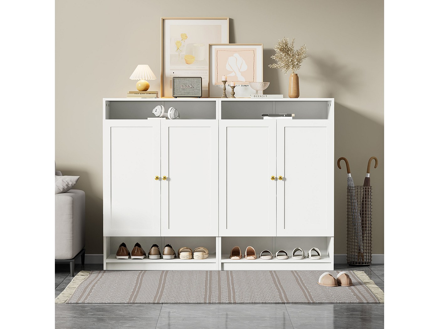 Meuble à Chaussures 5 Niveaux Avec Portes - Rangement Entrée, Bois Naturel, 88 Cm
