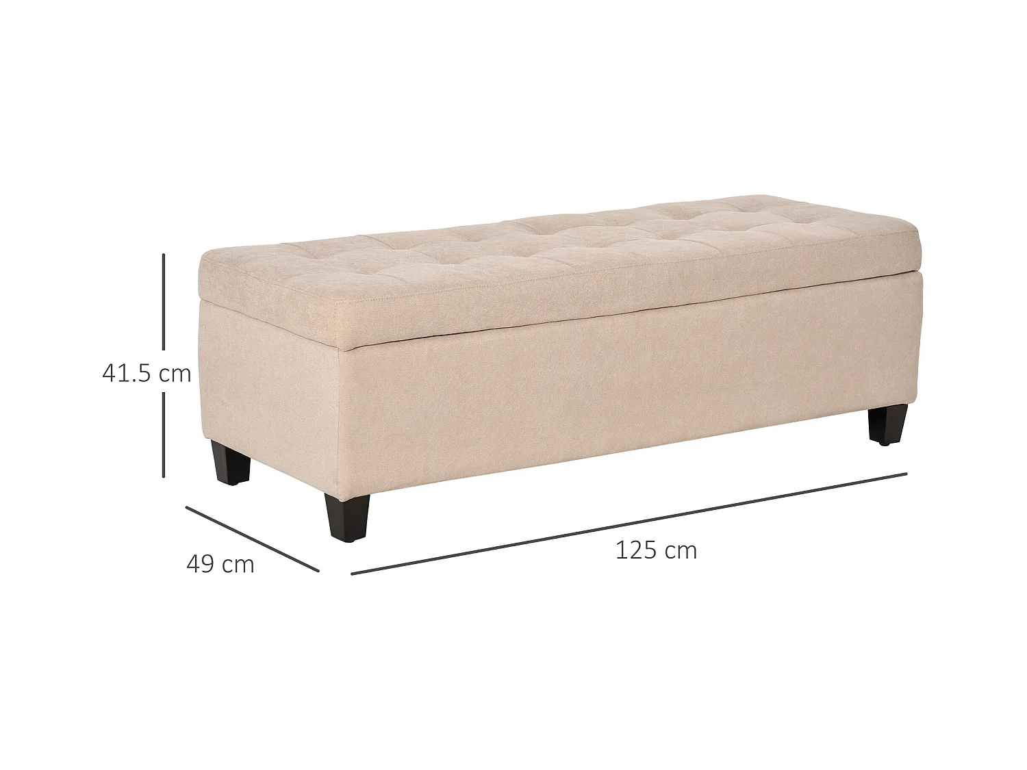 Banc de rangement rembourré, aspect lin, avec coffre intégré, beige (125x49x41.5 cm)