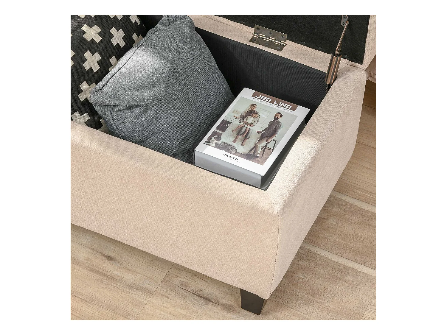 Banc de rangement rembourré, aspect lin, avec coffre intégré, beige (125x49x41.5 cm)