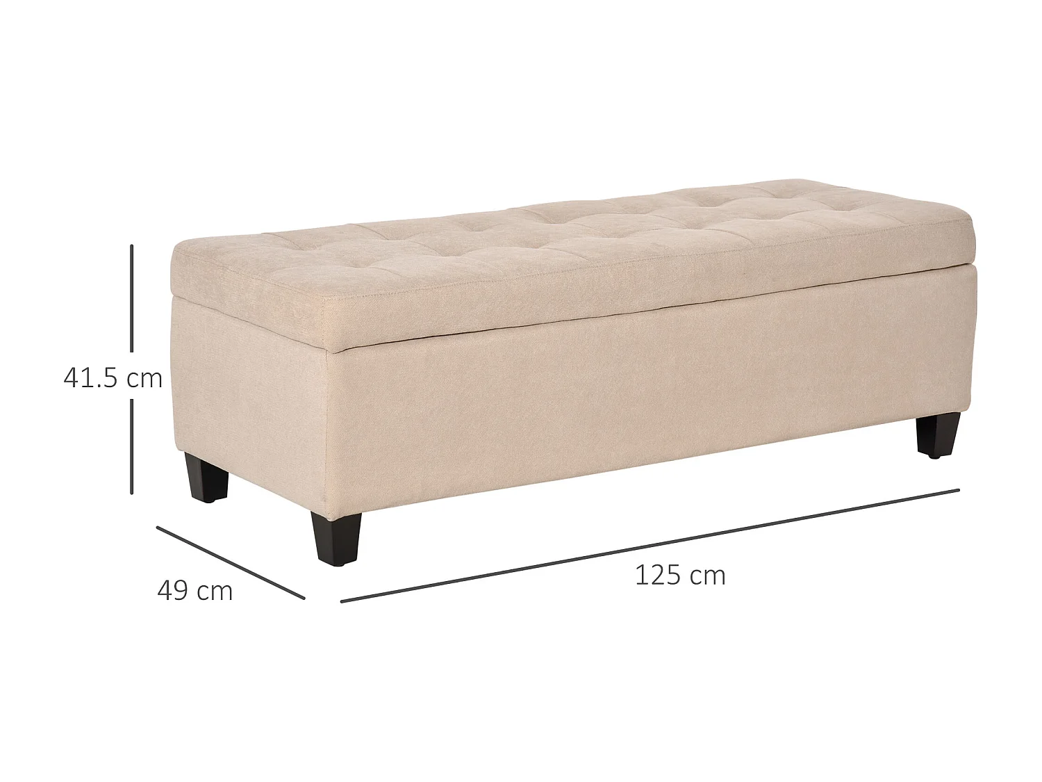 Banc de rangement rembourré, aspect lin, avec coffre intégré, beige (125x49x41.5 cm)