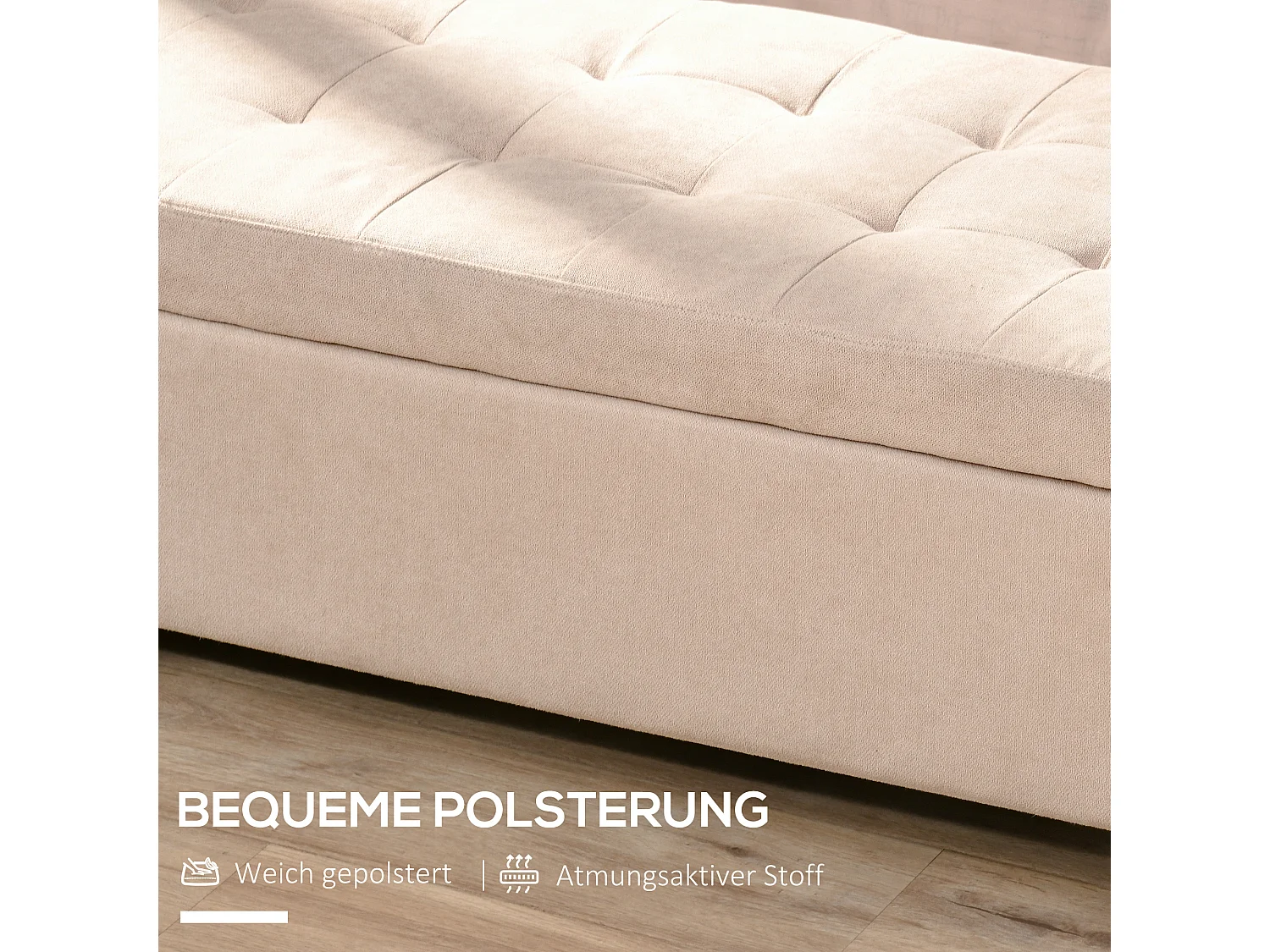Banc de rangement rembourré, aspect lin, avec coffre intégré, beige (125x49x41.5 cm)