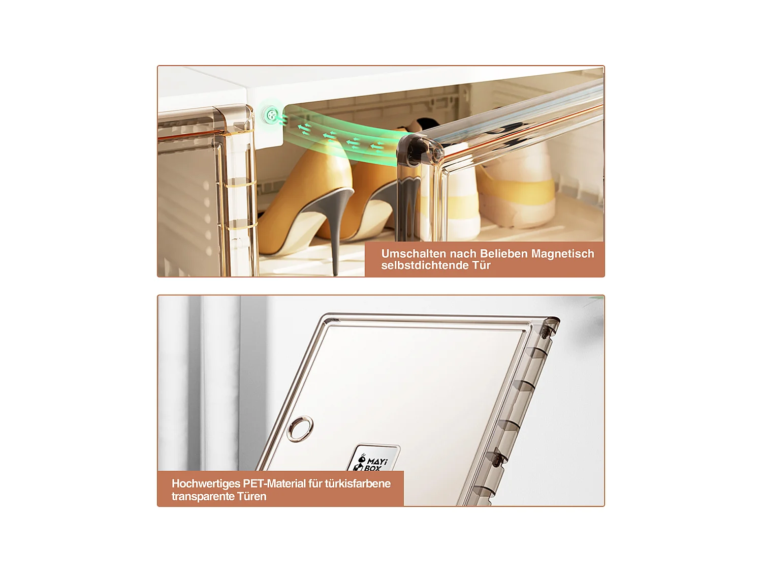 Meuble à chaussures portable avec portes et étagères, rangement empilable, boîte à chaussures pour placard, PP, marron et blanc (85x34x104 cm)