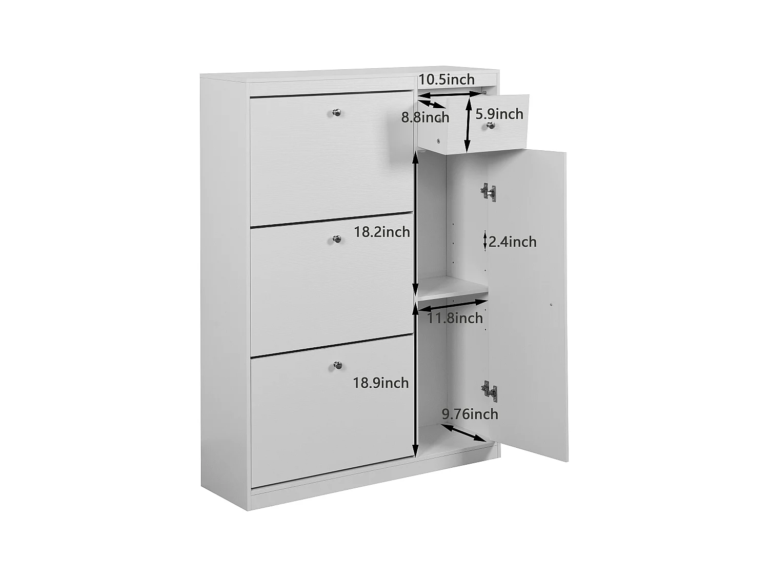 Meuble à chaussures avec 3 tiroirs, étagère à 3 niveaux, bois pour entrée, blanc, chêne (62x24x80 cm)