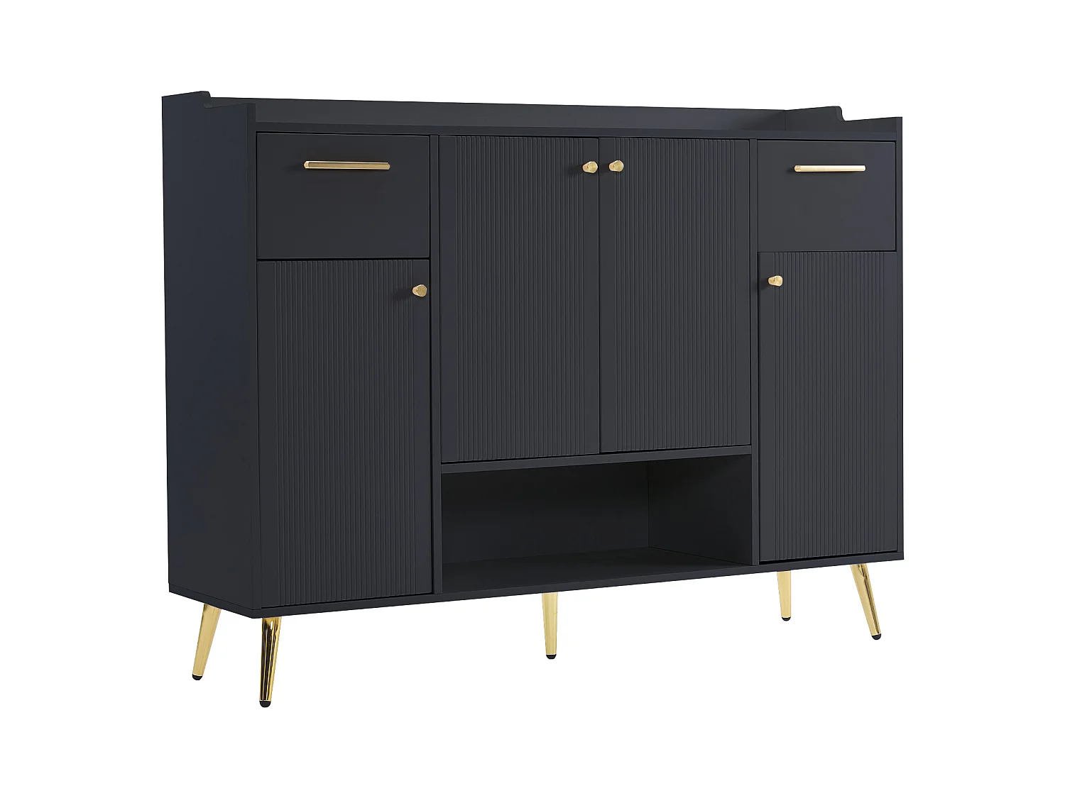 Meuble à chaussures, étagère avec 2 tiroirs, 4 portes et pieds en métal, design moderne, noir (130x37x100 cm)