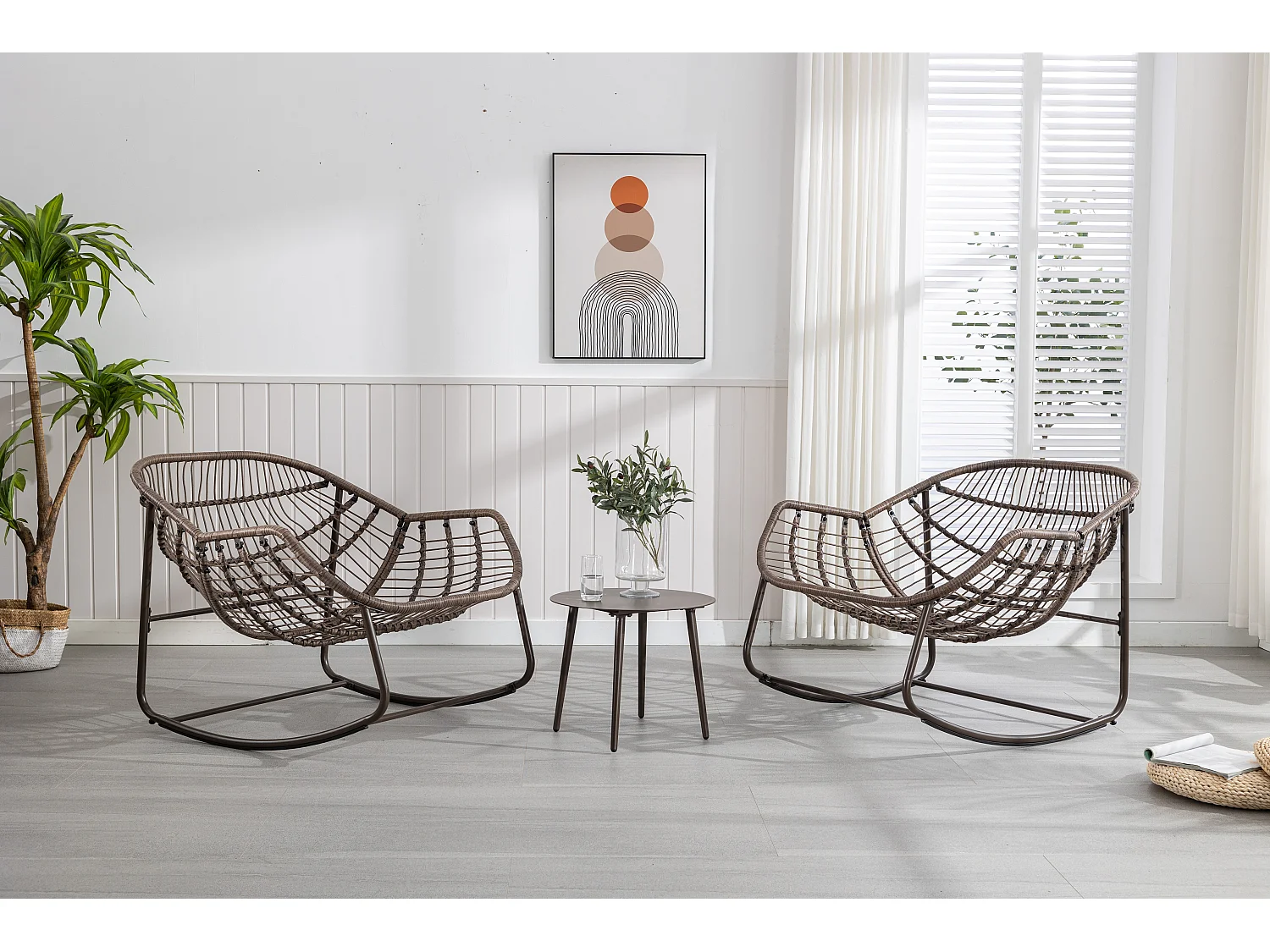 Mecedora de ratán para exterior con cojín de algodón, respaldo ajustable, estructura de acero inoxidable y cojín gris (43,7 x 37,2 x 31,5 cm)