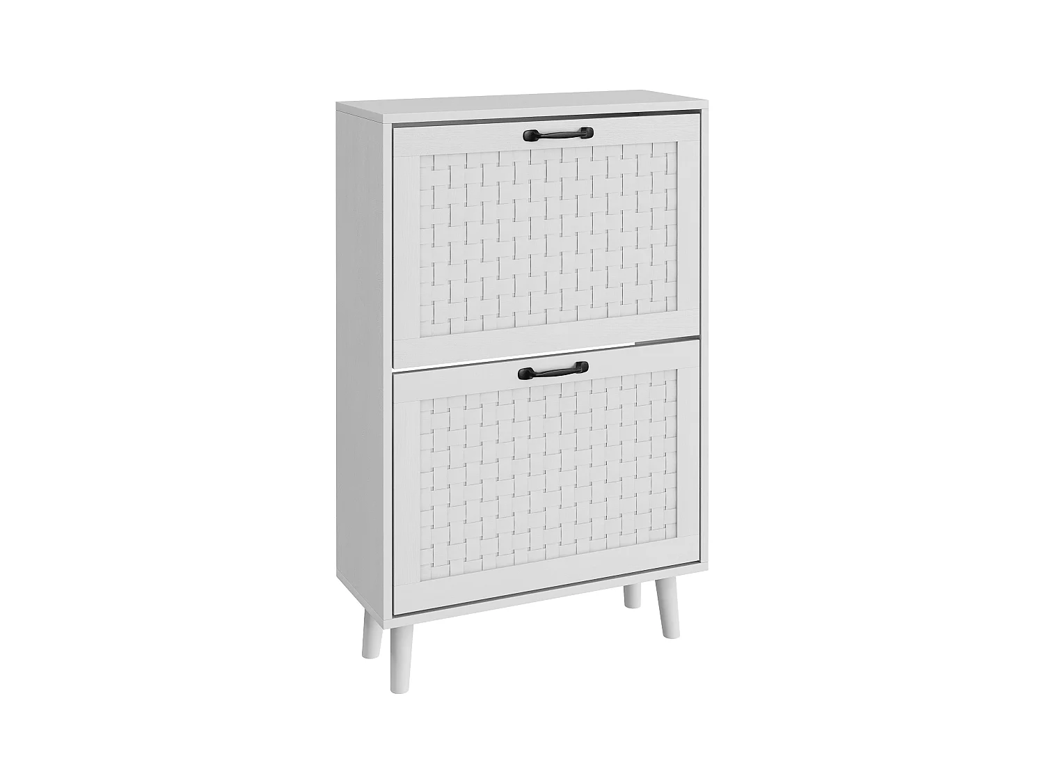 Meuble à chaussures avec tiroirs en rotin, pieds en bois massif, MDF, blanc (60x24,1x94 cm)