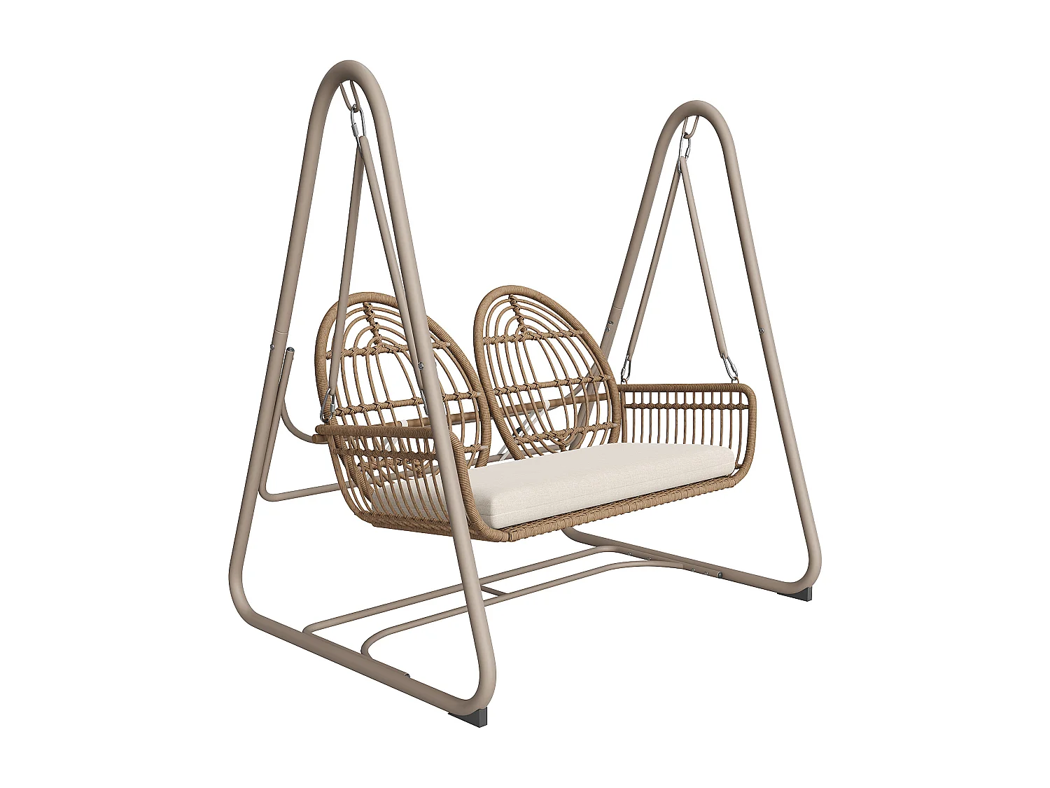 Altalena da giardino, altalena da veranda con schienale, altalena doppia in rattan PE, cuscino beige (141 x 109 x 143 cm)