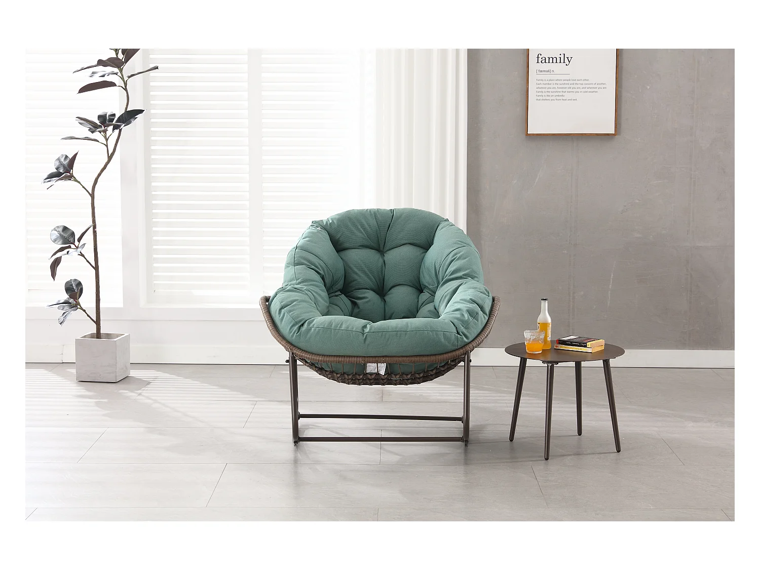 Chaise Rocking XXL en Osier pour Terrasse, Chaise Lounge Confortable avec Coussin Épais, Structure en Acier, Vert Clair (99x76x26cm)