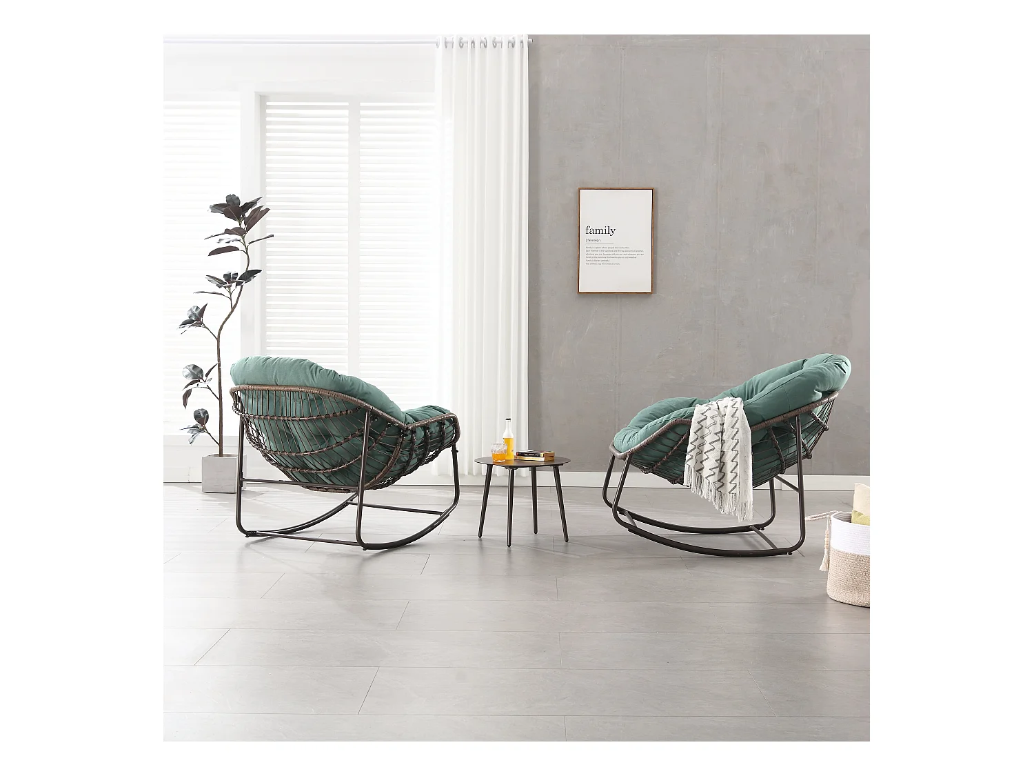 Chaise Rocking XXL en Osier pour Terrasse, Chaise Lounge Confortable avec Coussin Épais, Structure en Acier, Vert Clair (99x76x26cm)