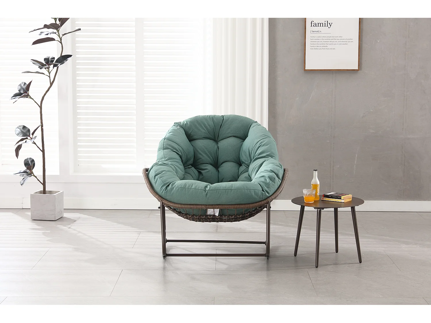 Chaise Rocking XXL en Osier pour Terrasse, Chaise Lounge Confortable avec Coussin Épais, Structure en Acier, Vert Clair (99x76x26cm)