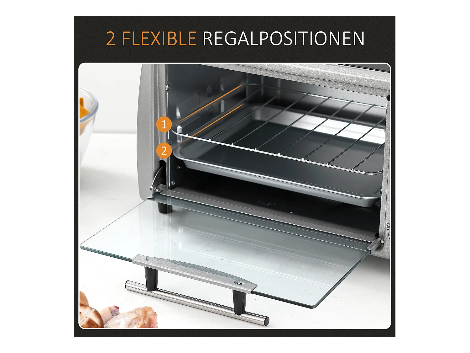 Mini vier elektrische 10L met regelbare temperatuur en minuten, inclusief grill en kookplaat, 750W, metaal, zwart en zilver (36,5x26x22cm)
