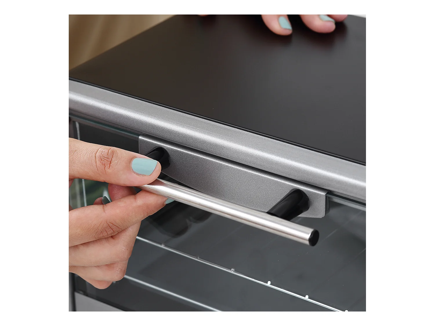 Mini vier elektrische 10L met regelbare temperatuur en minuten, inclusief grill en kookplaat, 750W, metaal, zwart en zilver (36,5x26x22cm)