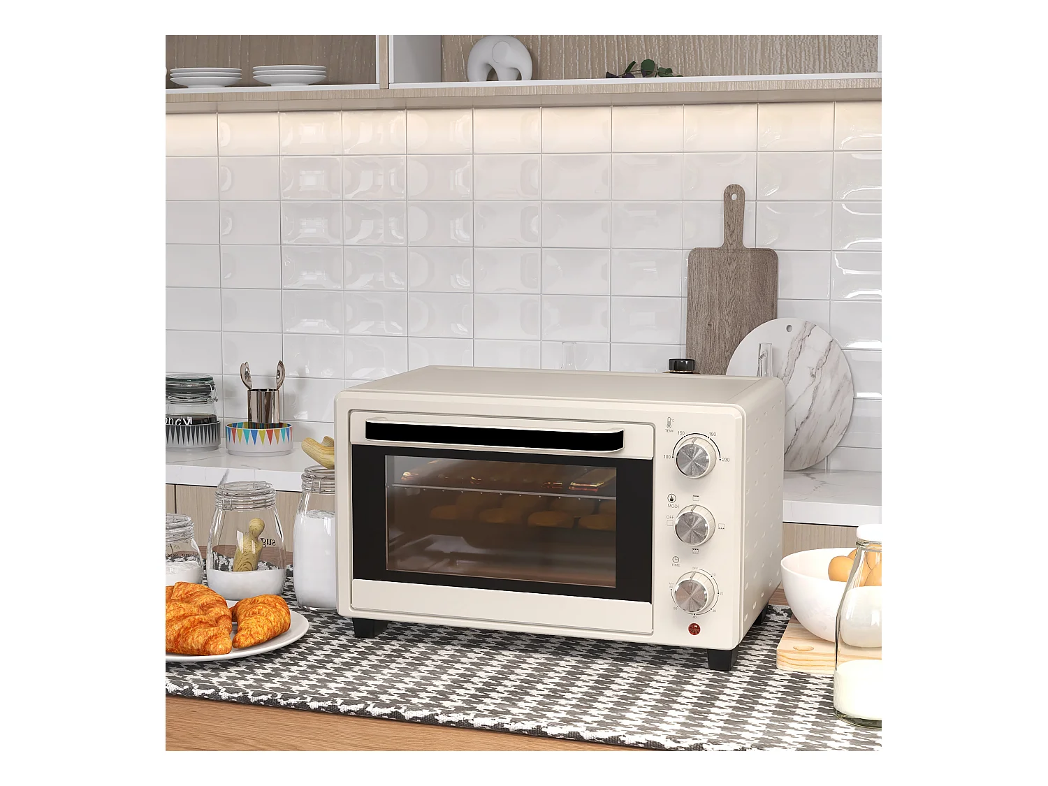 Mini vier 21L met draaispitfunctie, 3 kookstanden, roestvrij staal en glas, 100°C-230°C, (46x38,5x29cm)