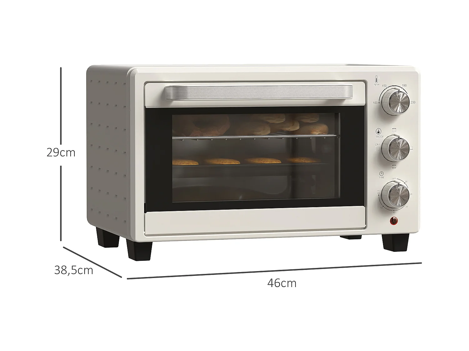 Mini vier 21L met draaispitfunctie, 3 kookstanden, roestvrij staal en glas, 100°C-230°C, (46x38,5x29cm)