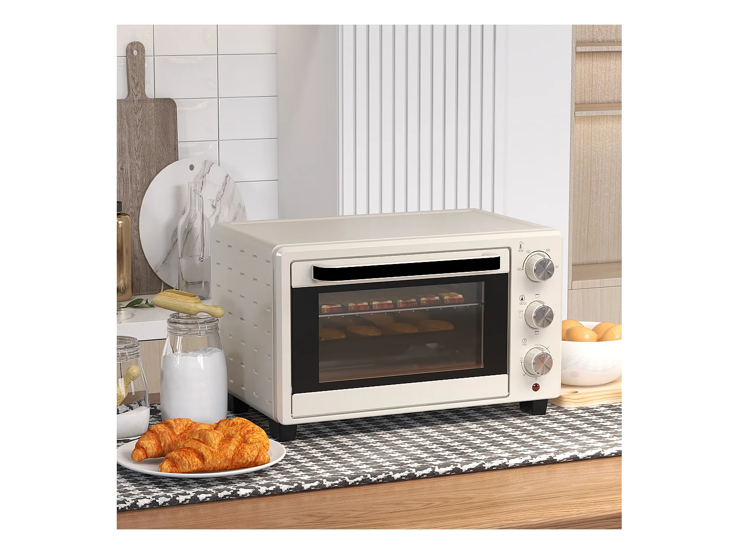 Mini vier 21L met draaispitfunctie, 3 kookstanden, roestvrij staal en glas, 100°C-230°C, (46x38,5x29cm)