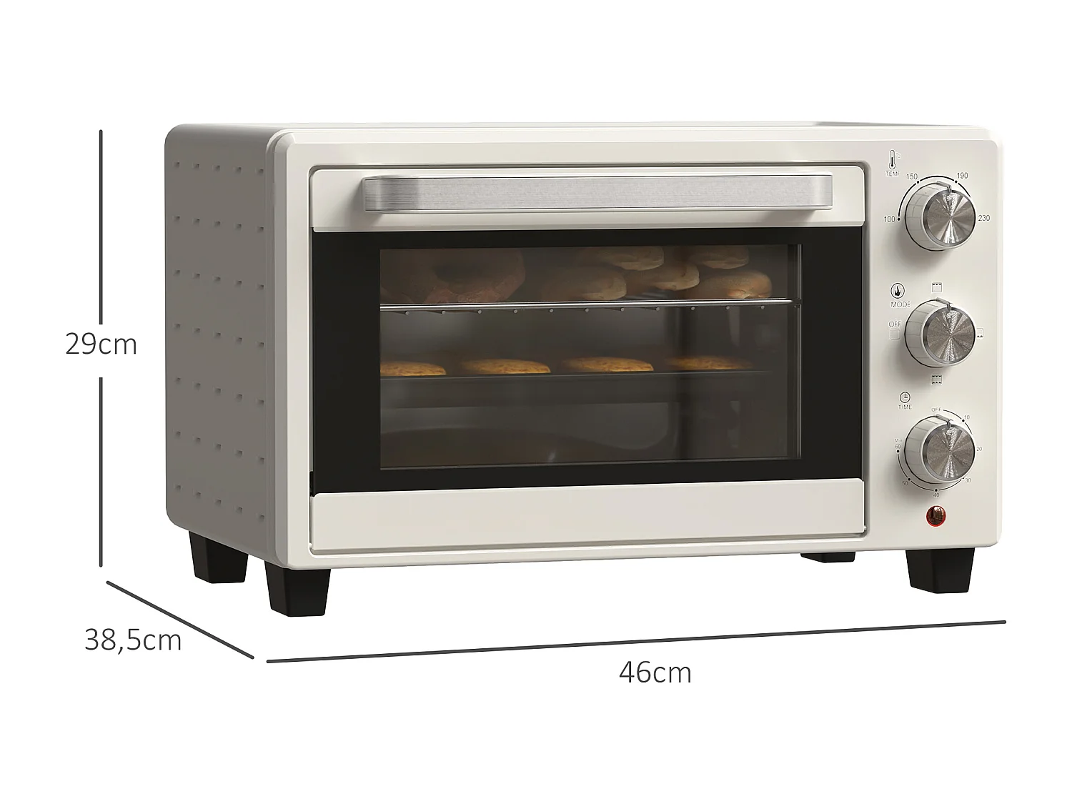 Mini four 21L avec fonction rotisserie, 3 modes de cuisson, inox et verre, 100°C-230°C, (46x38.5x29cm)