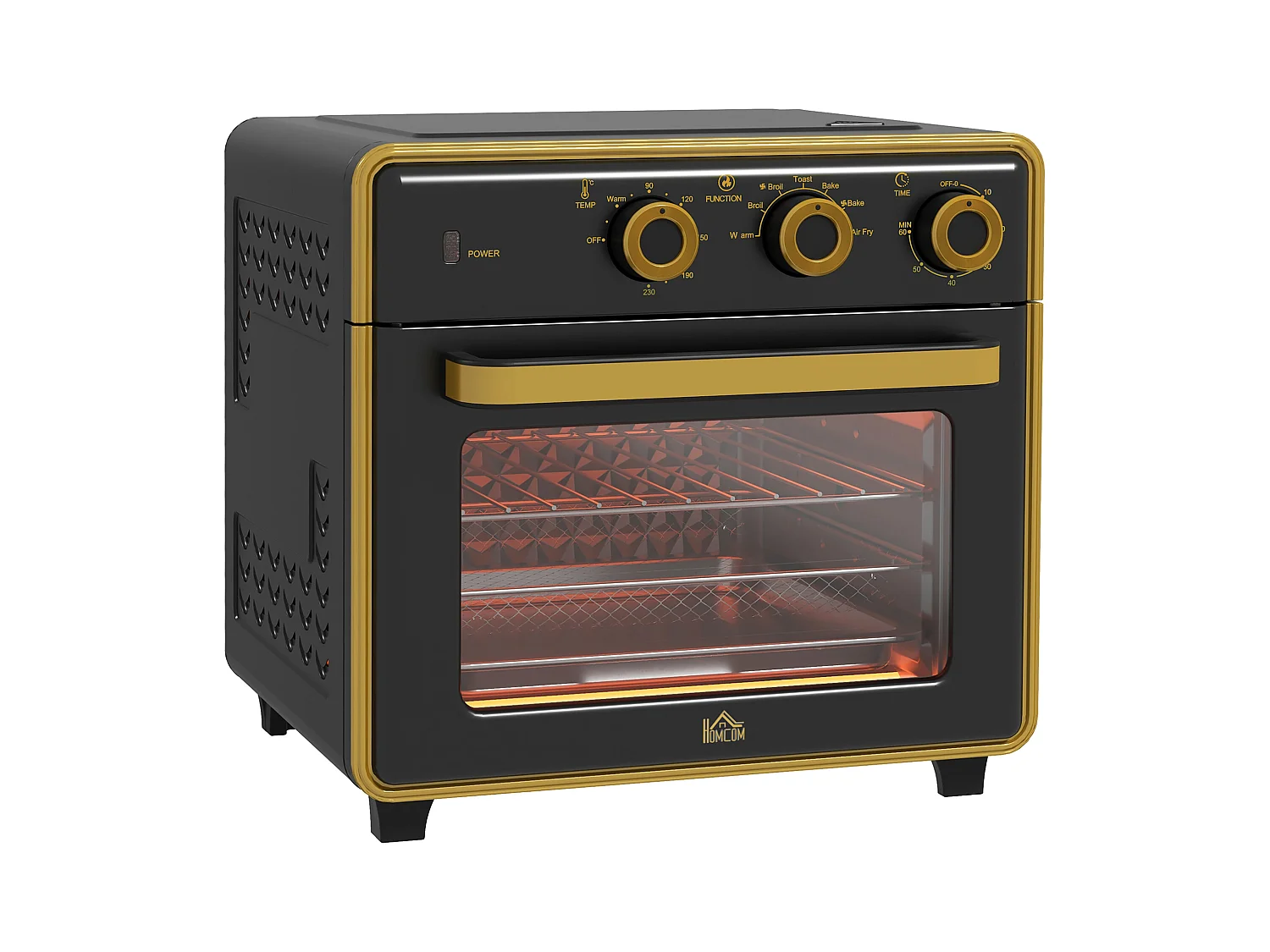 Mini four 20L 1400W 3 modes de cuisson, température réglable 90-230°C, avec minuterie de 60 minutes, métal et verre, noir et argent (36x37.7x34.5cm)