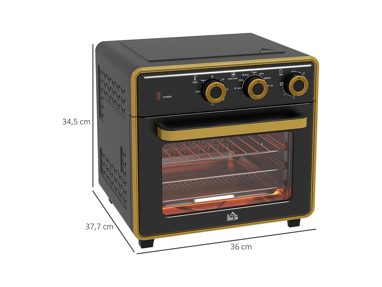 Mini four 20L 1400W 3 modes de cuisson, température réglable 90-230°C, avec minuterie de 60 minutes, métal et verre, noir et argent (36x37.7x34.5cm)