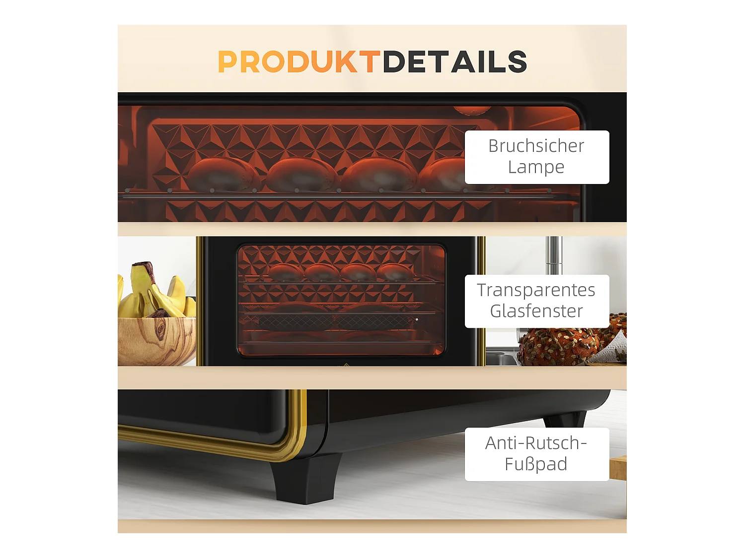 Mini four 20L 1400W 3 modes de cuisson, température réglable 90-230°C, avec minuterie de 60 minutes, métal et verre, noir et argent (36x37.7x34.5cm)