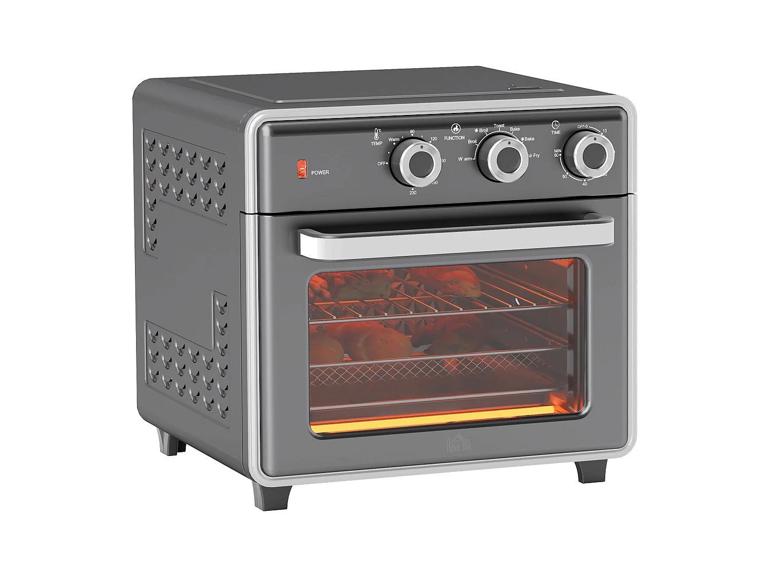 Mini four met convectie 20L, 5 standen, 1400W, met grille, plateau de cuisine en panier à friture, acier, gris (36x37,7x34,5cm)