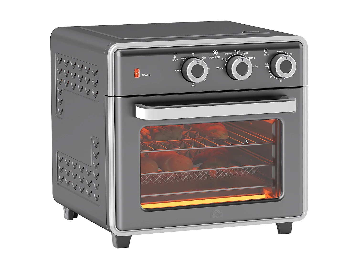 Mini four avec convection 20L, 5 modes, 1400W, avec grille, plateau de cuisson, et panier à friture, acier, gris (36x37.7x34.5cm)