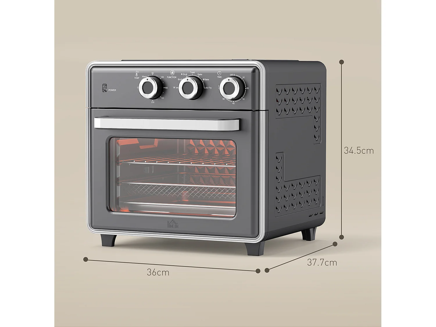 Mini four avec convection 20L, 5 modes, 1400W, avec grille, plateau de cuisson, et panier à friture, acier, gris (36x37.7x34.5cm)