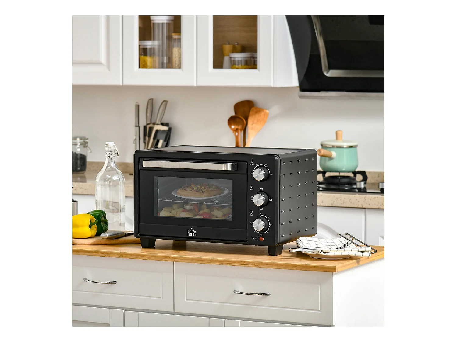 Mini vier 21L 1400W, 3 kookstanden, temperatuur instelbaar 100-230°C, roestvrij staal & glas, grijs (46,4x38x28,5cm)