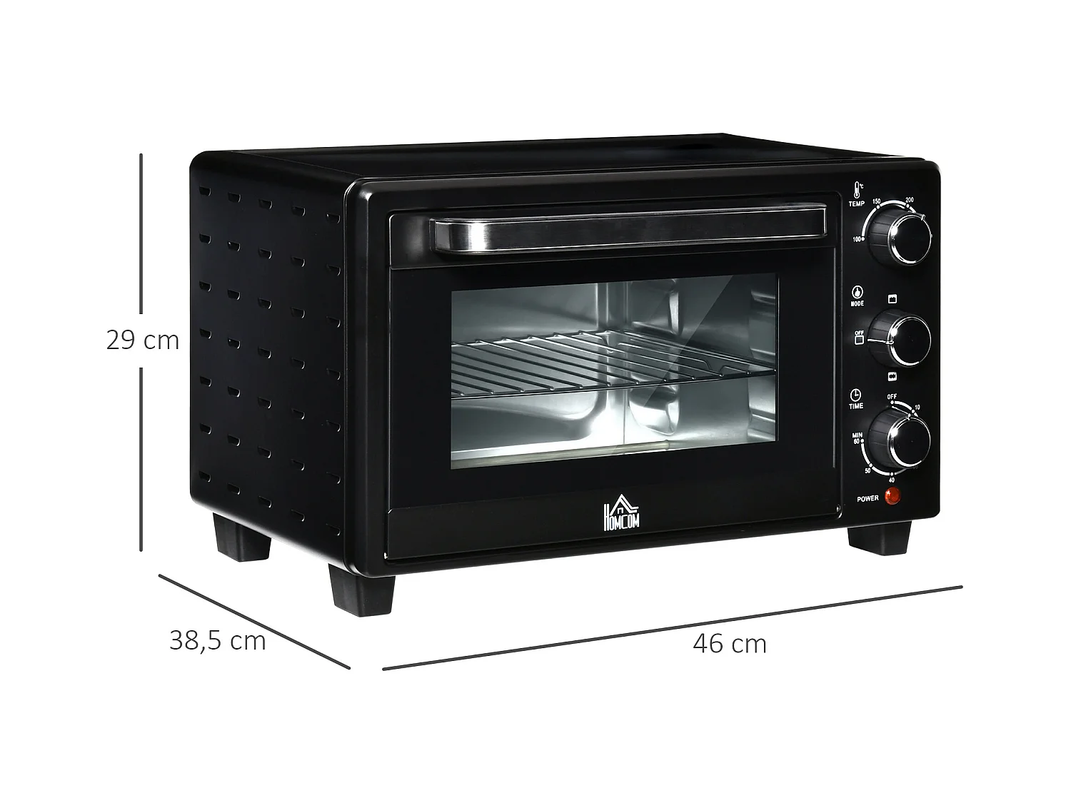 Mini vier 21L 1400W, 3 kookstanden, temperatuur instelbaar 100-230°C, roestvrij staal & glas, grijs (46,4x38x28,5cm)