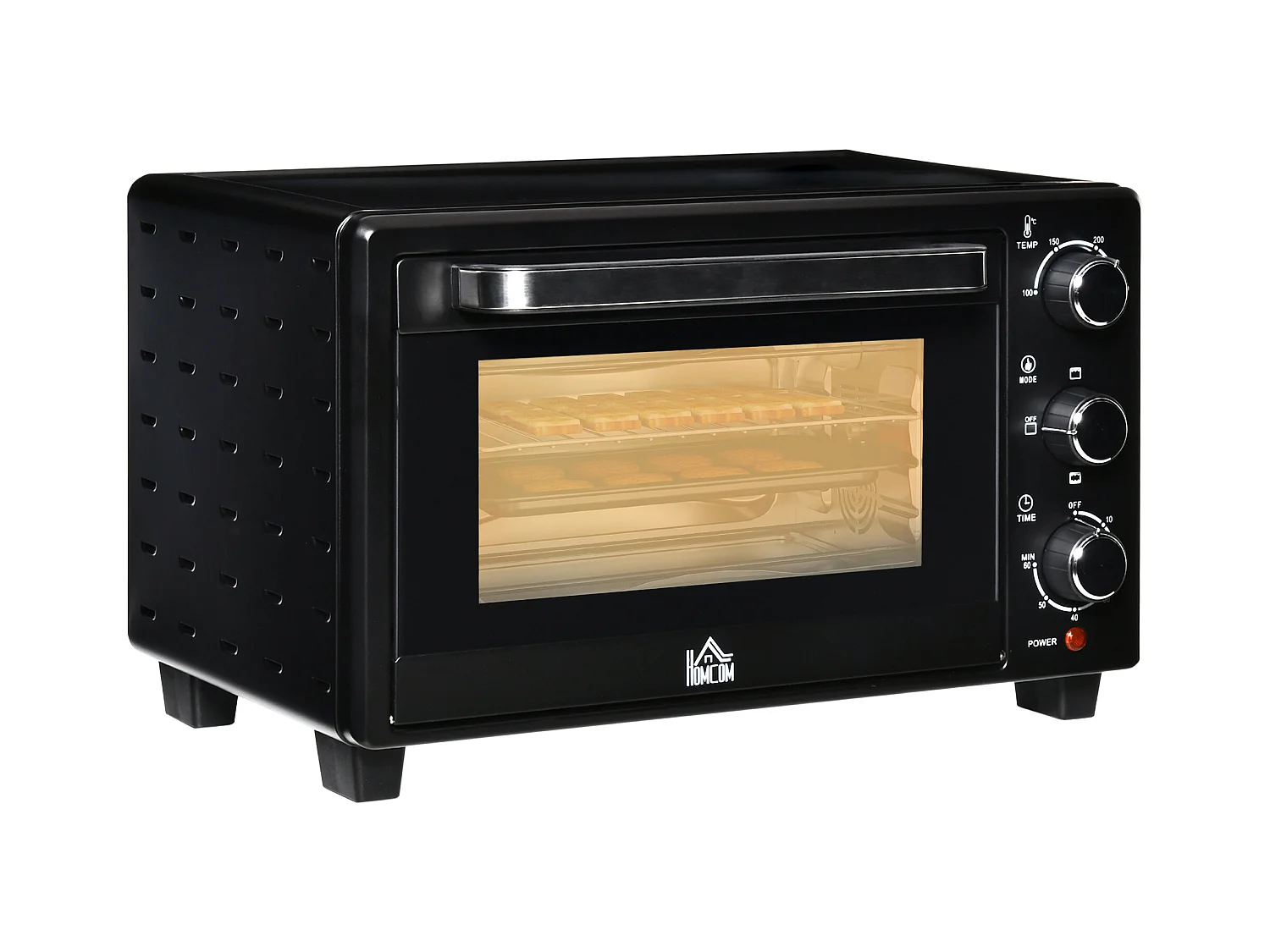 Mini four 21L 1400W, 3 modes de cuisson, température réglable 100-230°C, inox & verre, gris (46.4x38x28.5cm)