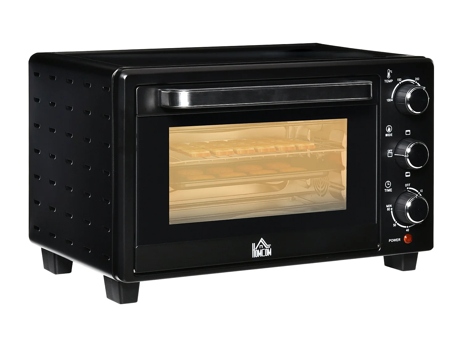 Mini four 21L 1400W, 3 modes de cuisson, température réglable 100-230°C, inox & verre, gris (46.4x38x28.5cm)
