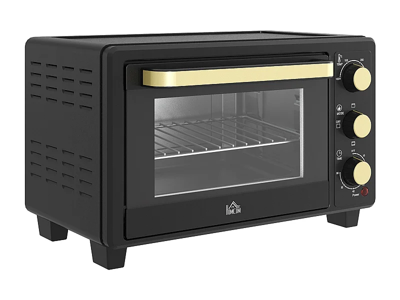 Mini four 16 L, 1400W, température réglable 100-230℃, 60 min Timer, avec grille et plaque de cuisson, noir (44x32x28.1cm)