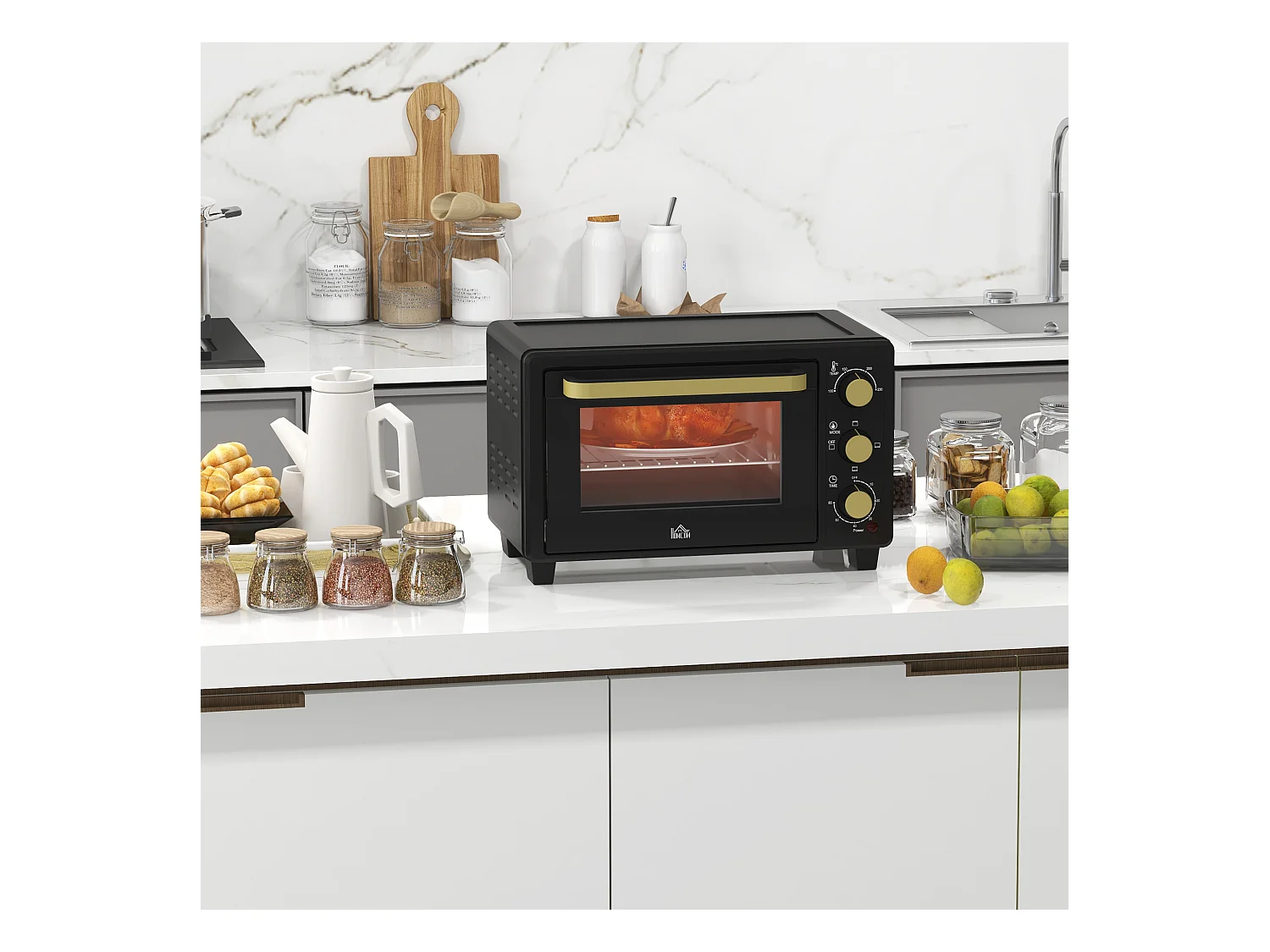 Mini vier 16 L, 1400W, temperatuur instelbaar 100-230℃, timer van 60 min, met rooster en kookplaat, zwart (44x32x28,1cm)