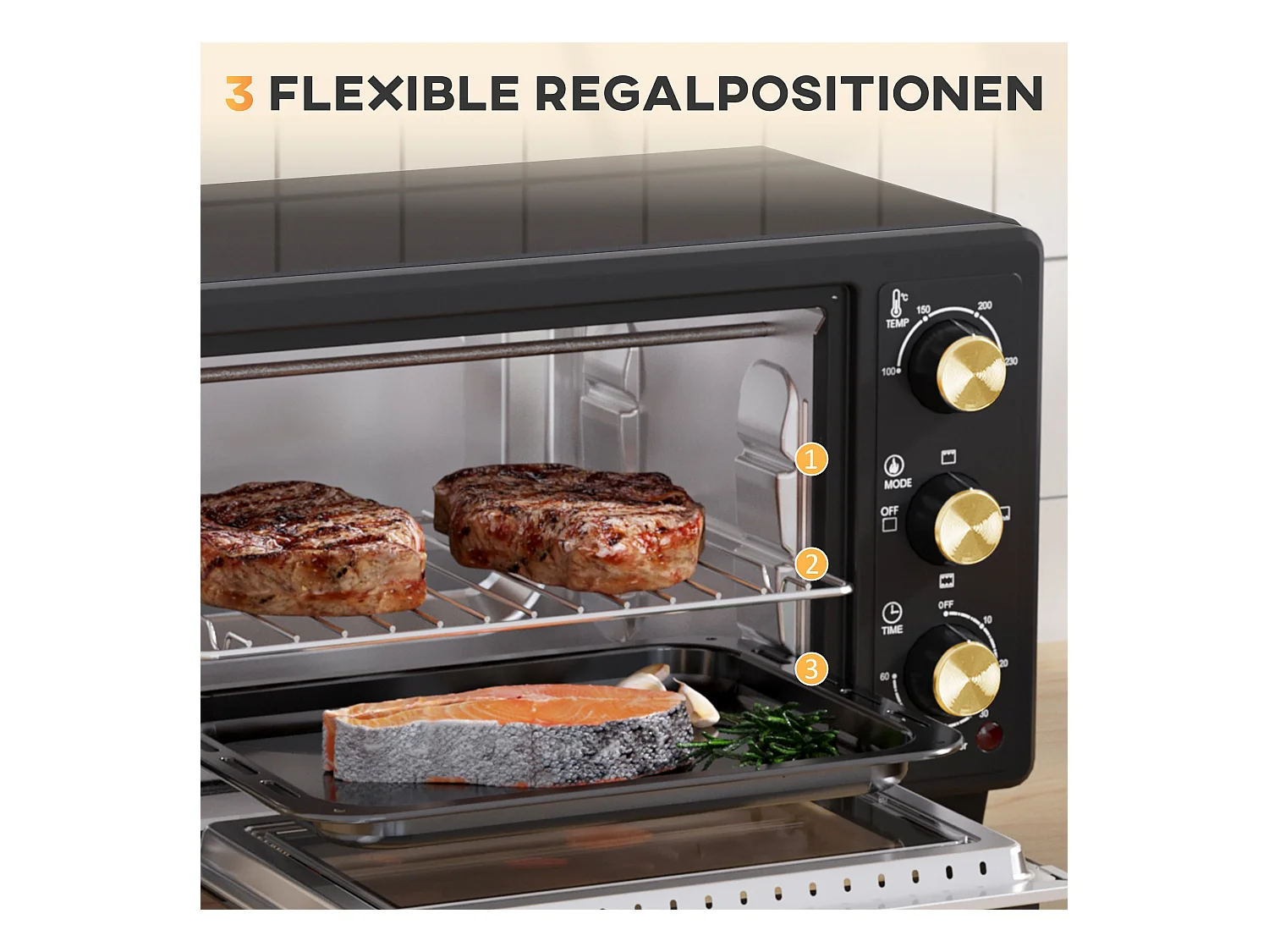 Mini vier 16 L, 1400W, temperatuur instelbaar 100-230℃, timer van 60 min, met rooster en kookplaat, zwart (44x32x28,1cm)