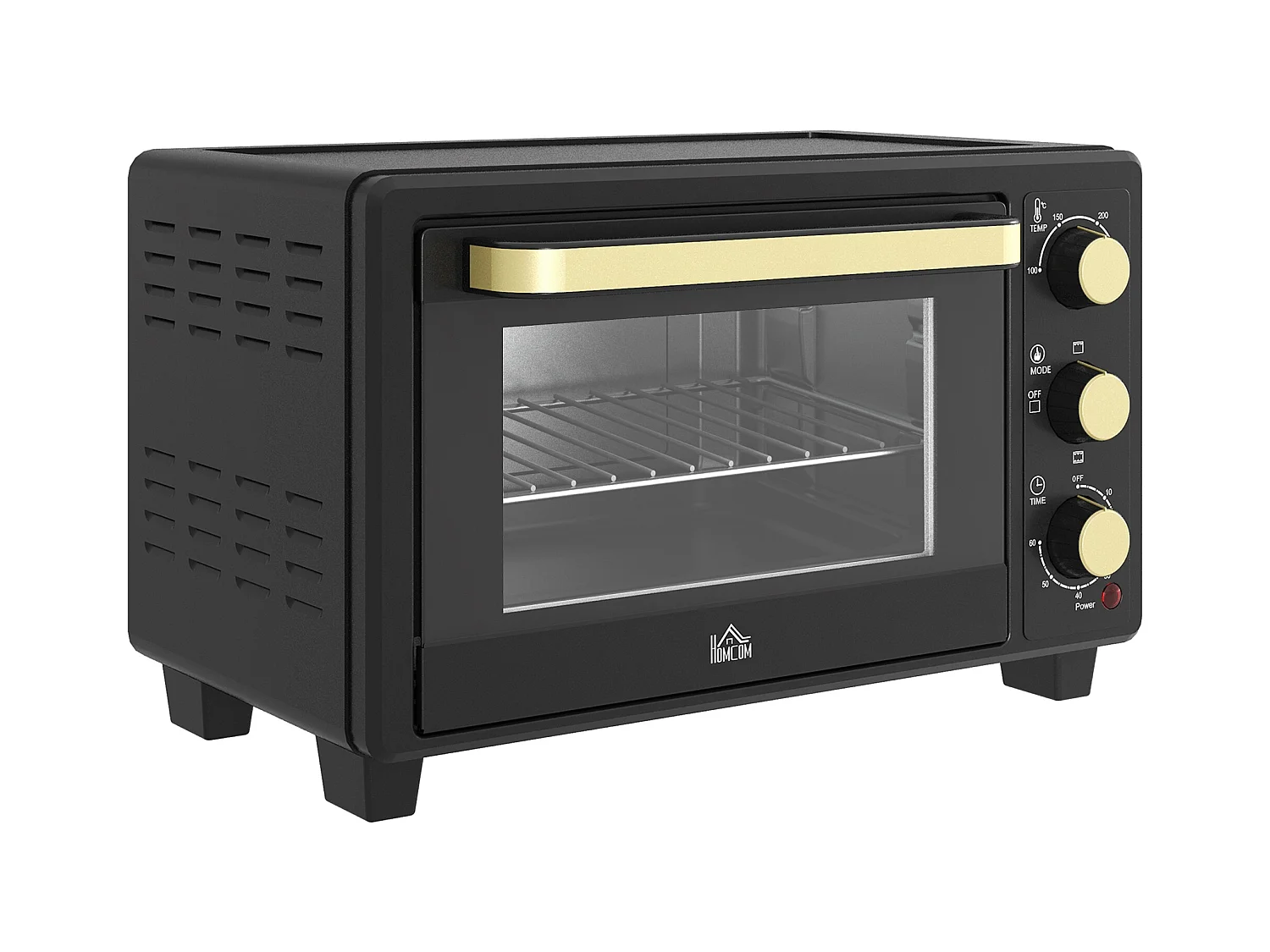 Mini four 16 L, 1400W, température réglable 100-230℃, 60 min Timer, avec grille et plaque de cuisson, noir (44x32x28.1cm)