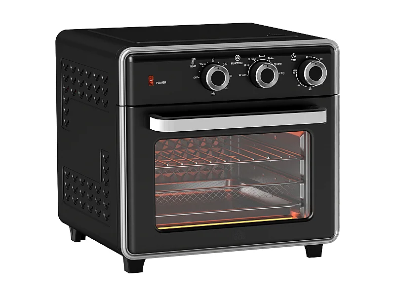 Mini four 20L, 1400W, 3 modes de cuisson, température réglable de 90°C à 230°C, avec minuteur de 60 minutes, en acier et verre, noir et argent