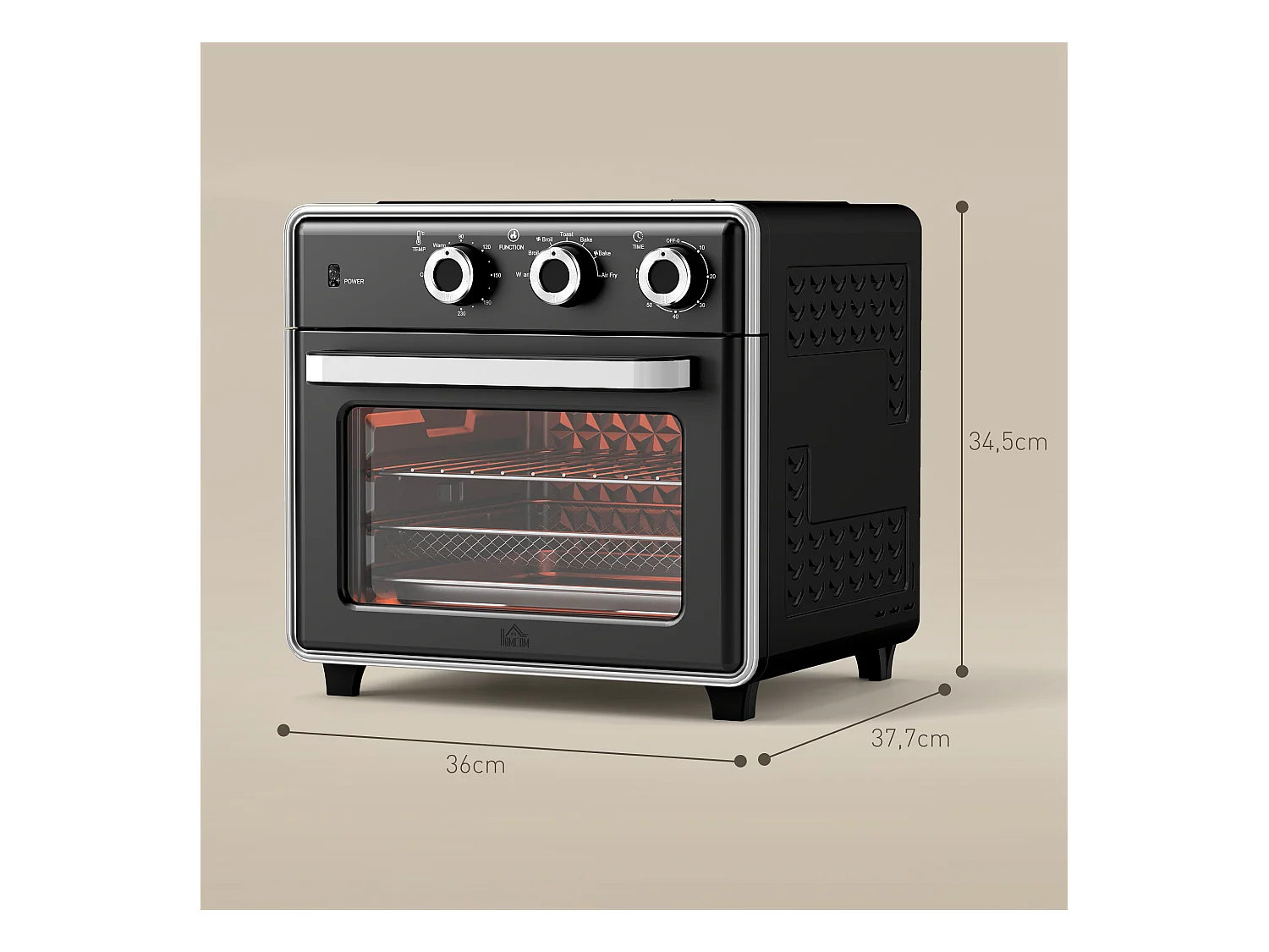 Mini four 20L, 1400W, 3 kookstanden, temperatuur instelbaar van 90°C tot 230°C, met 60 minuten, in zwart en zilver