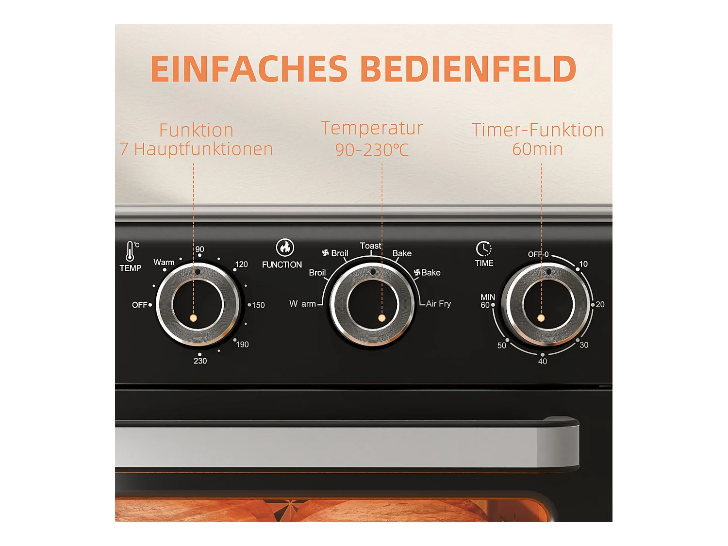 Mini four 20L, 1400W, 3 kookstanden, temperatuur instelbaar van 90°C tot 230°C, met 60 minuten, in zwart en zilver