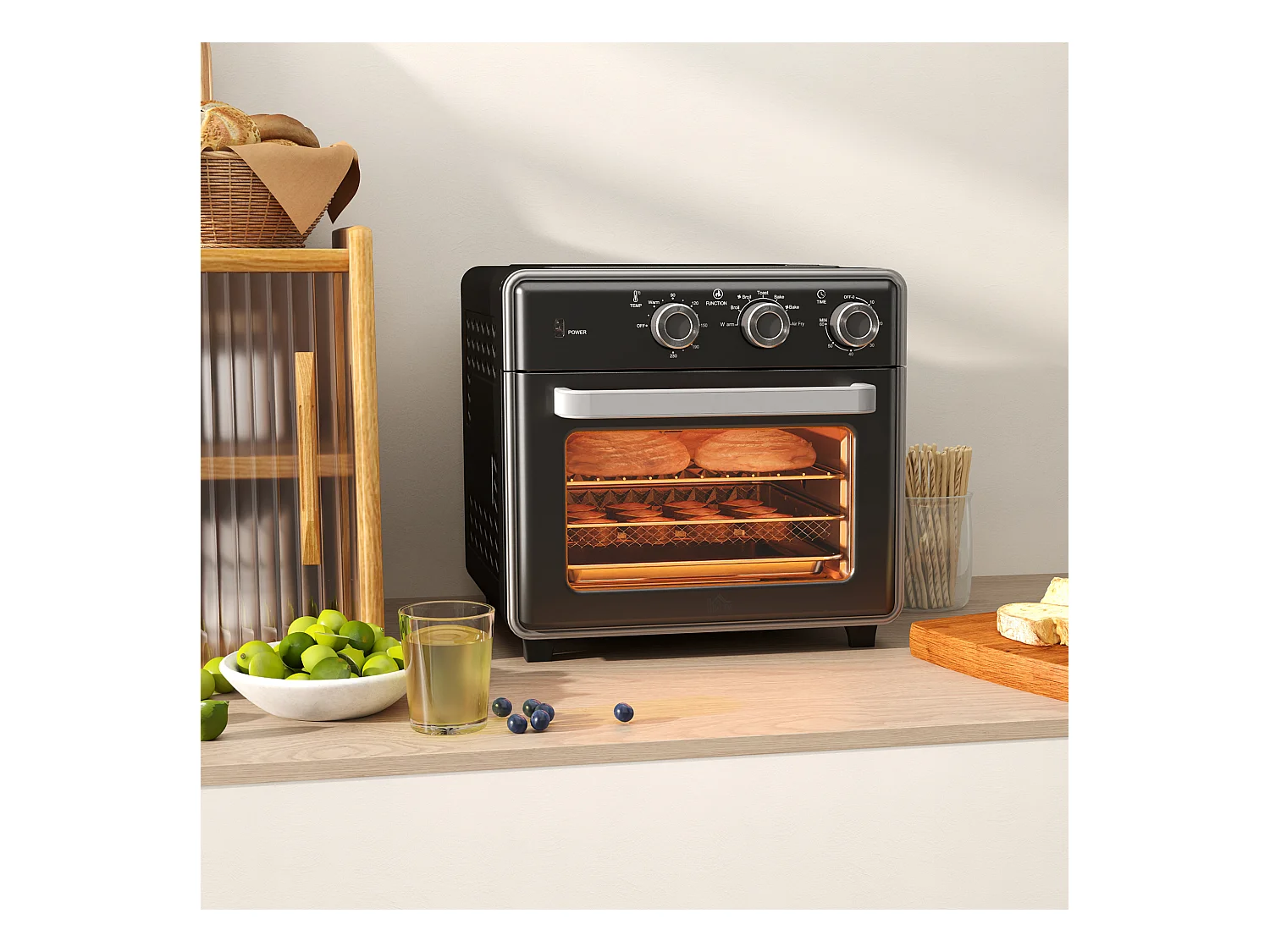 Mini four 20L, 1400W, 3 kookstanden, temperatuur instelbaar van 90°C tot 230°C, met 60 minuten, in zwart en zilver