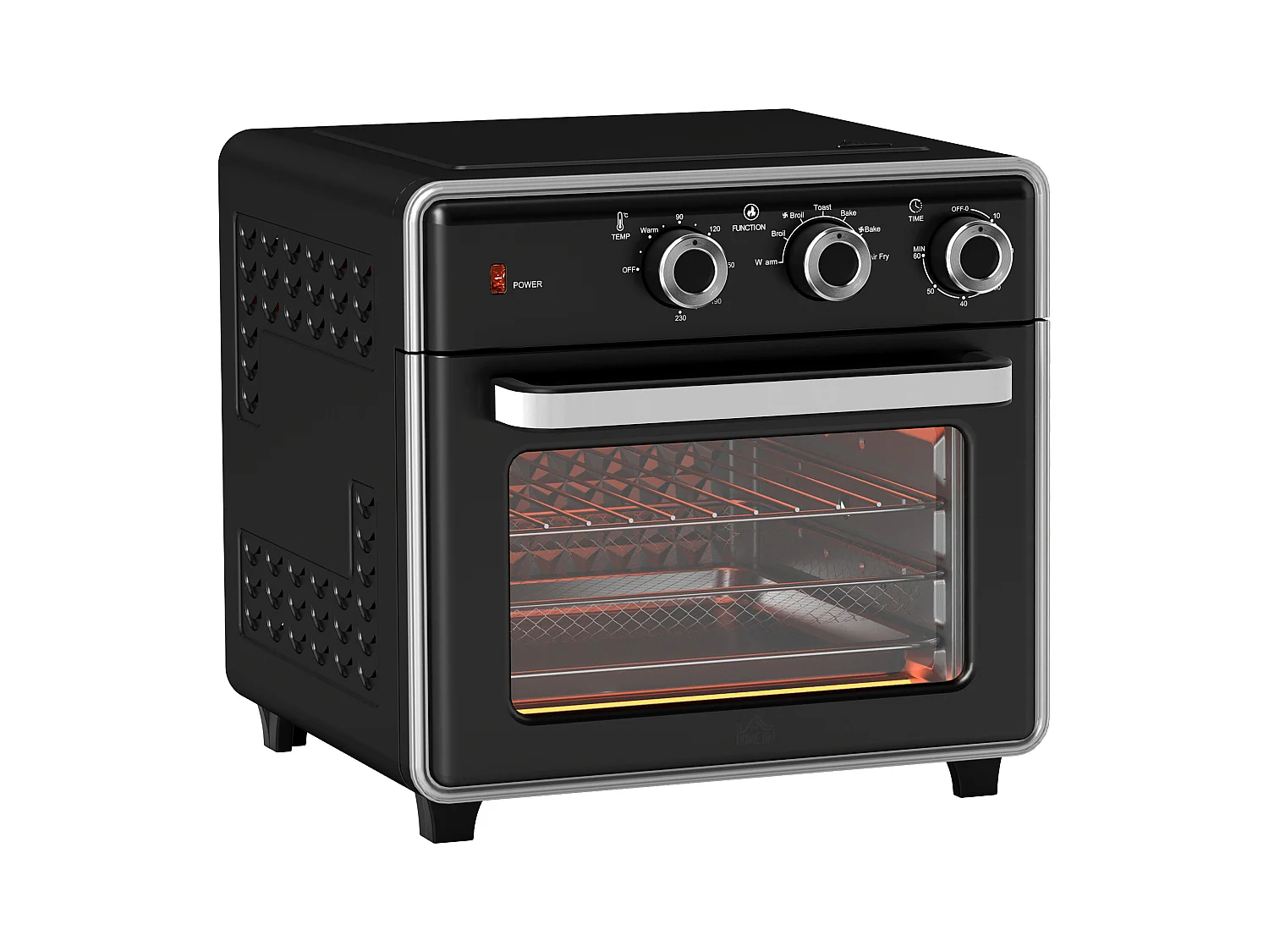 Mini four 20L, 1400W, 3 modes de cuisson, température réglable de 90°C à 230°C, avec minuteur de 60 minutes, en acier et verre, noir et argent