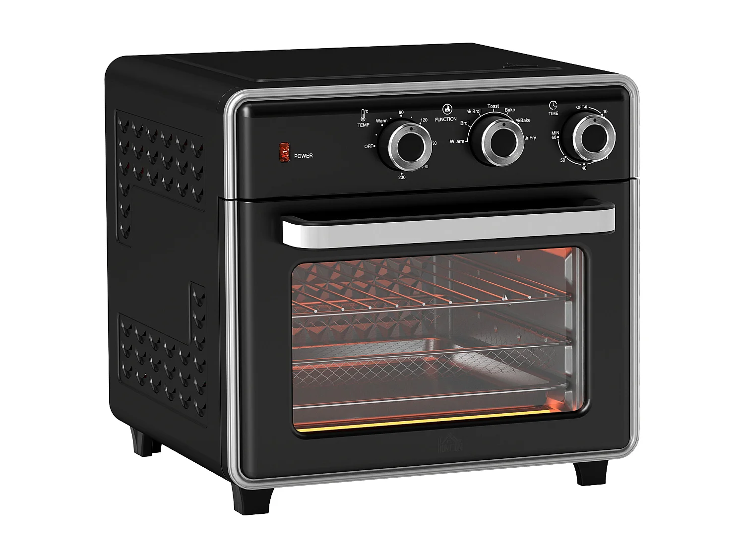 Mini four 20L, 1400W, 3 modes de cuisson, température réglable de 90°C à 230°C, avec minuteur de 60 minutes, en acier et verre, noir et argent
