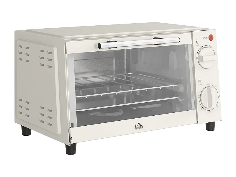 Mini four 9L, 750W, avec fonction de minuterie, température réglable de 100°C à 230°C, avec grille, plaque de cuisson et bac à miettes (36.5 x 26 x 22cm)