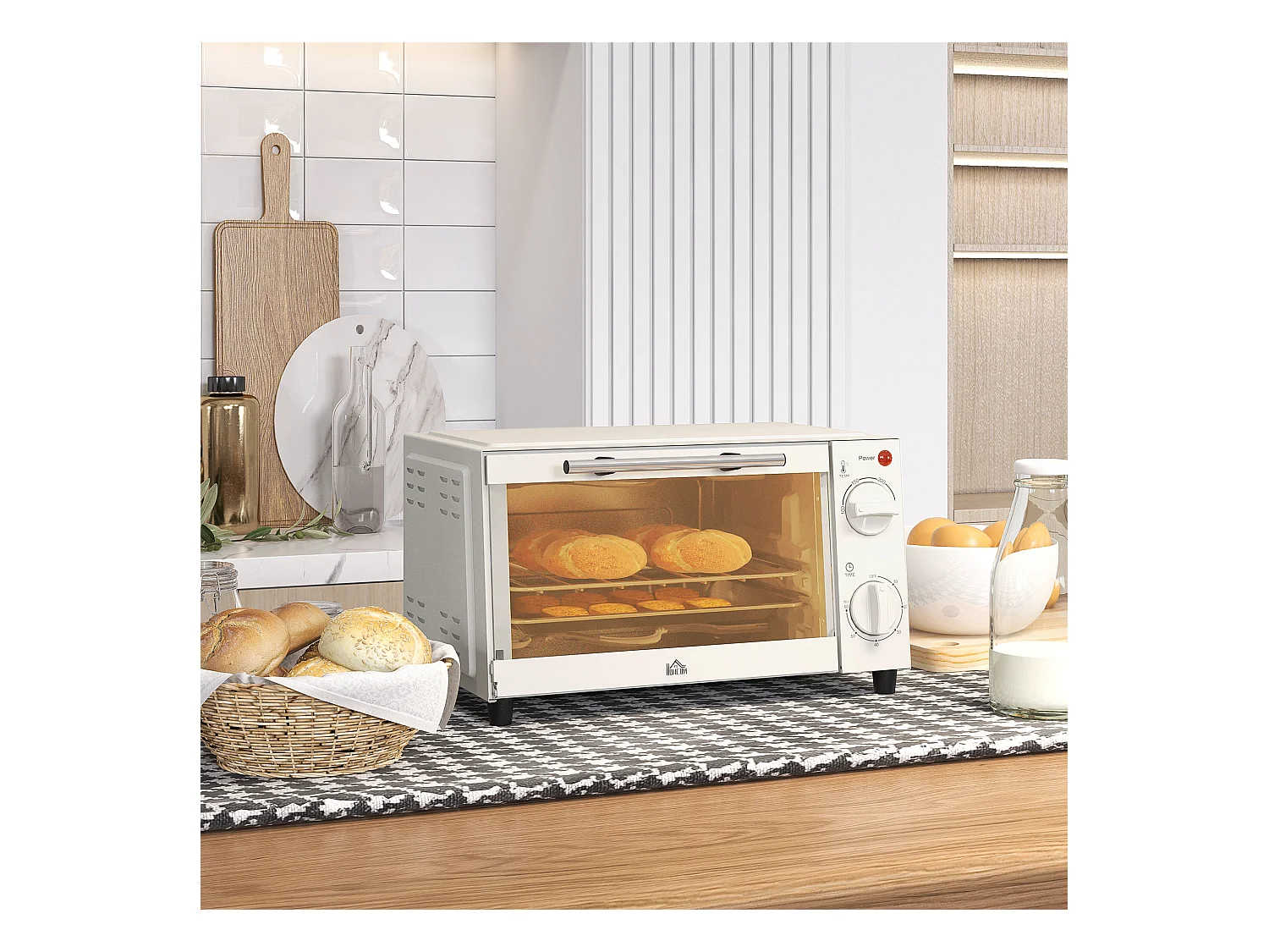 Mini four 9L, 750W, avec fonction de minuterie, température réglable de 100°C à 230°C, avec grille, plaque de cuisson et bac à miettes (36.5 x 26 x 22cm)
