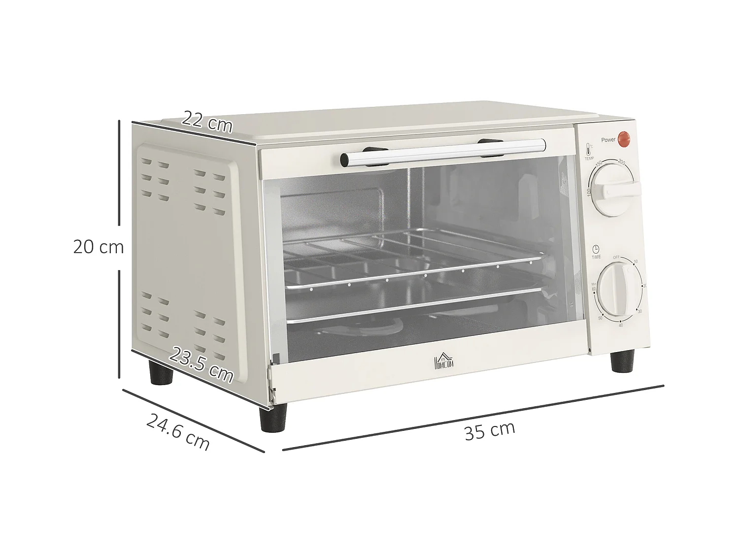 Mini four 9L, 750W, avec fonction de minuterie, température réglable de 100°C à 230°C, avec grille, plaque de cuisson et bac à miettes (36.5 x 26 x 22cm)